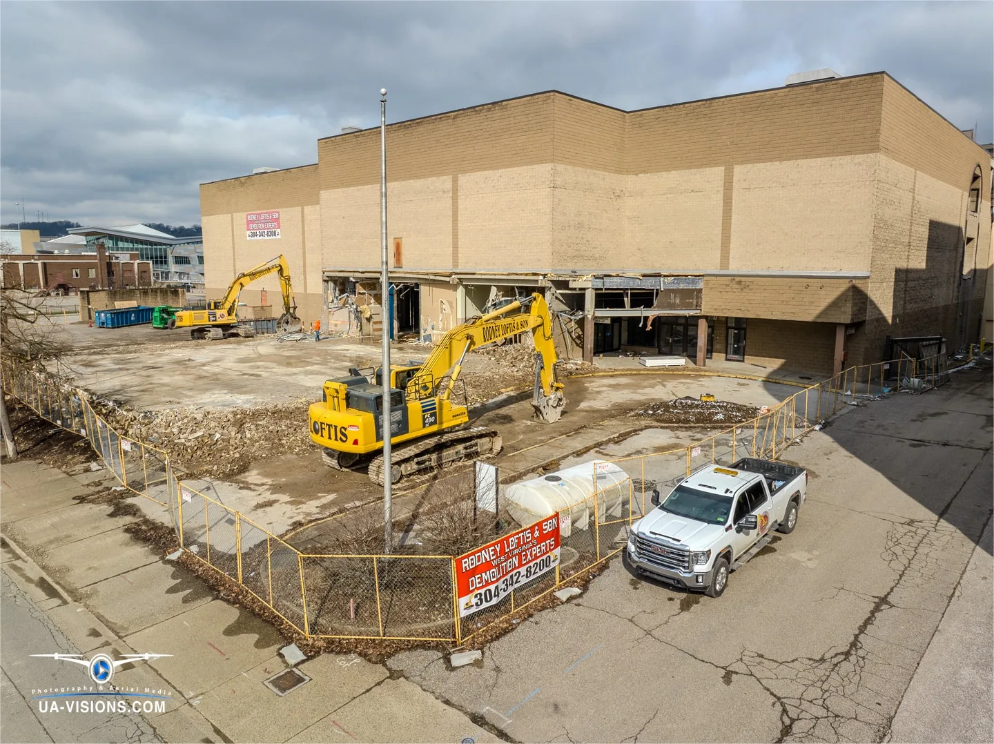 Professional Photography, Videography & Drone Services – Charleston WV Aerial view of demolition at the former Sears building in Charleston