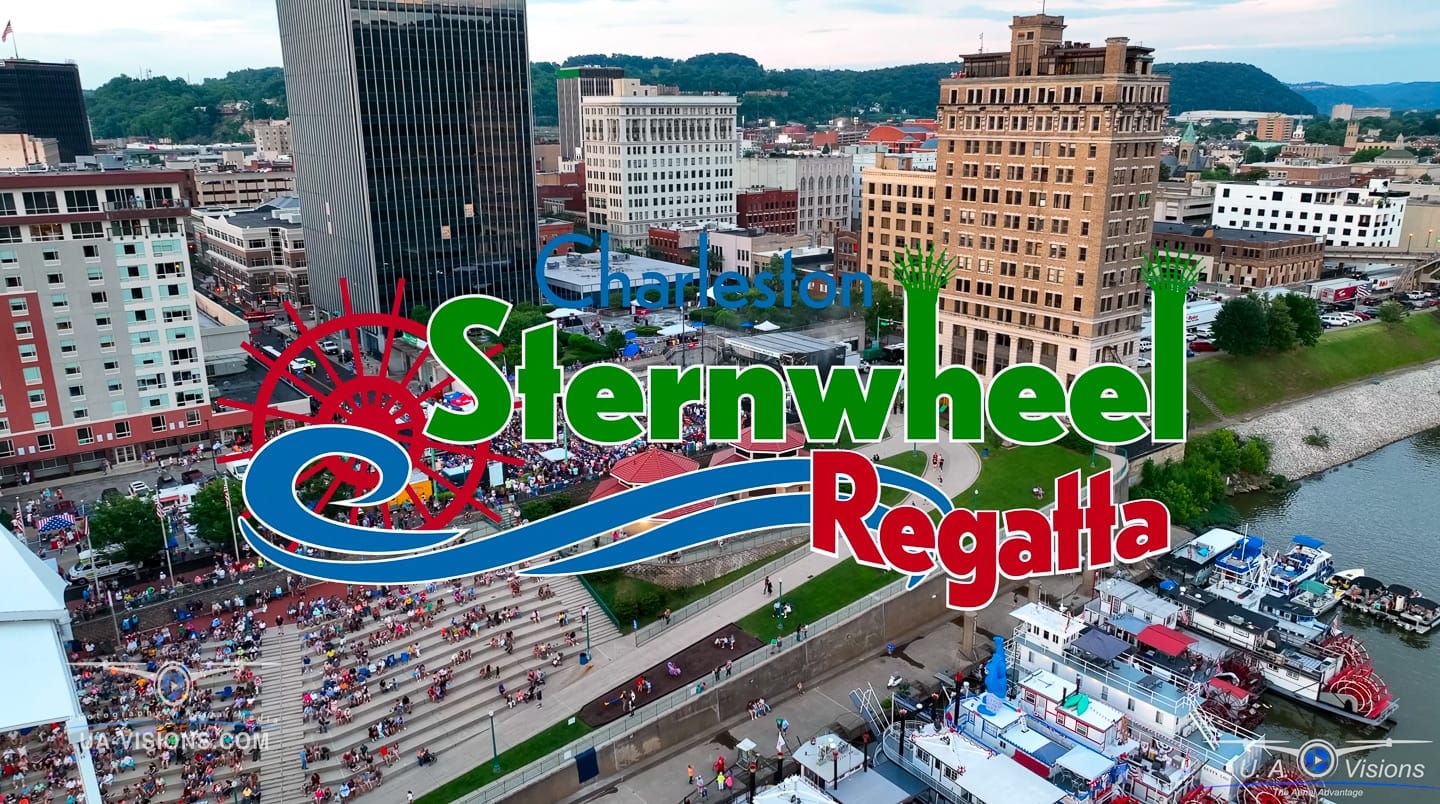 Aerial view if the 2022 Charleston Sternwheel Regatta taken by UA-Visions