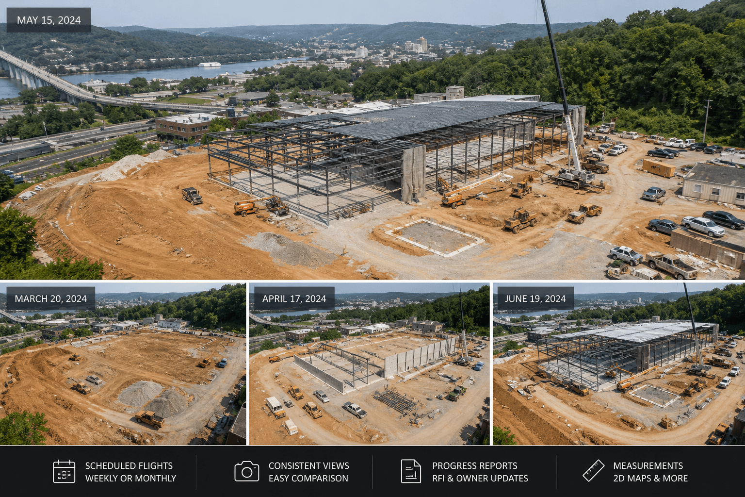 construction progress drone photos in Charleston WV for project documentation