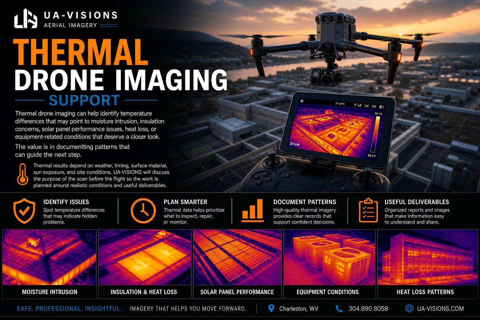thermal drone image showing temperature differences during inspection support in West Virginia