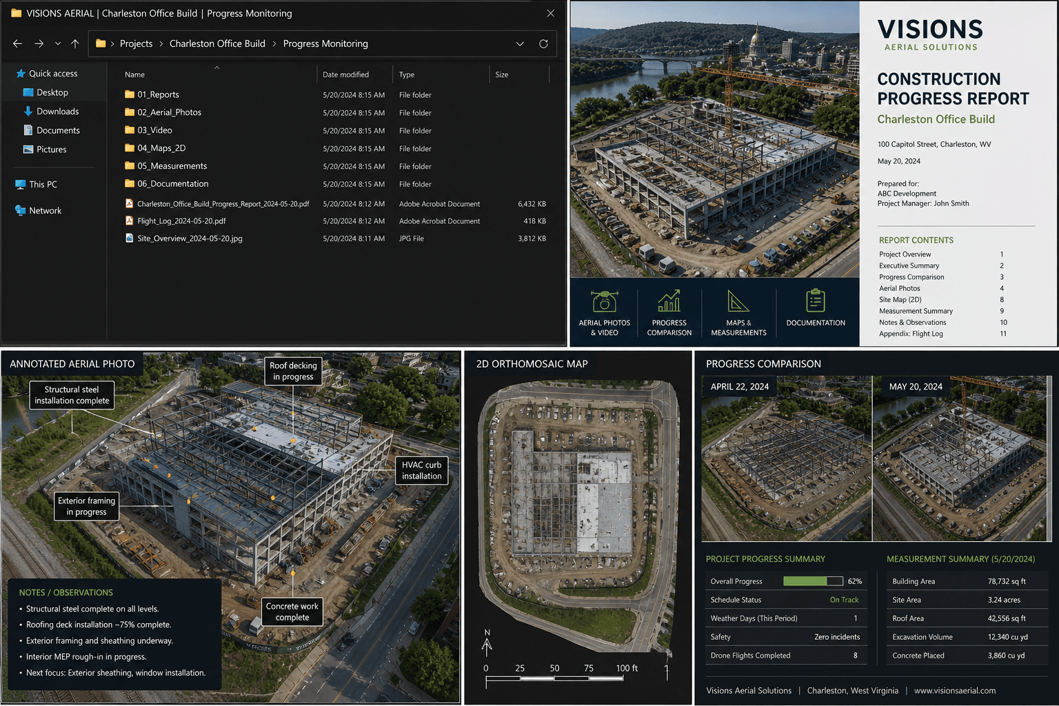 drone construction monitoring Charleston WV progress report deliverables