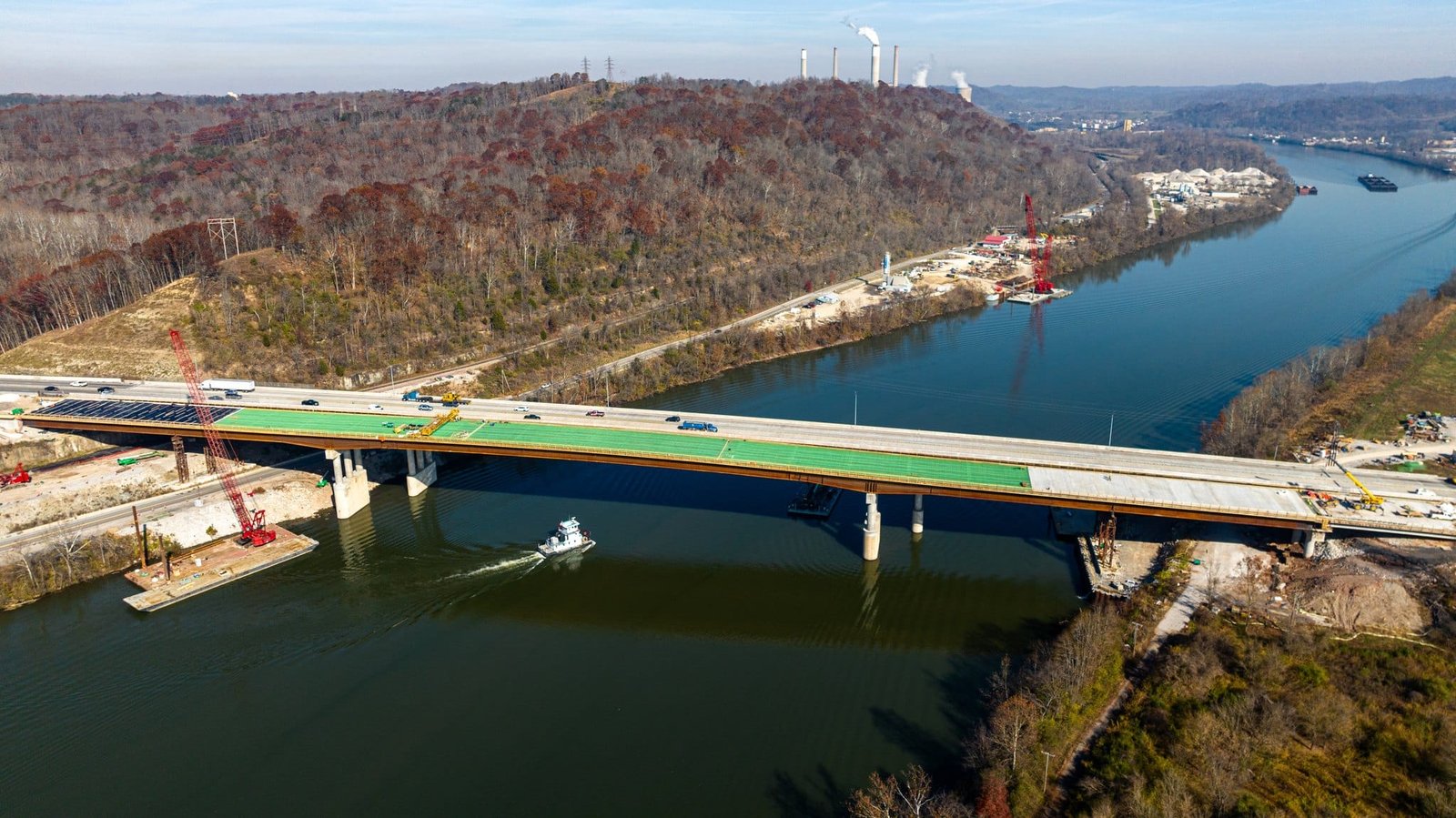 Mead & Hunt Team and Project Photography Aerial view of the Nitro–St. Albans bridge and the Kanawha River